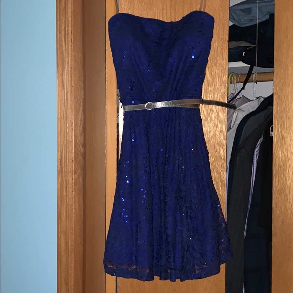 Strapless Blue Lace Party Dress